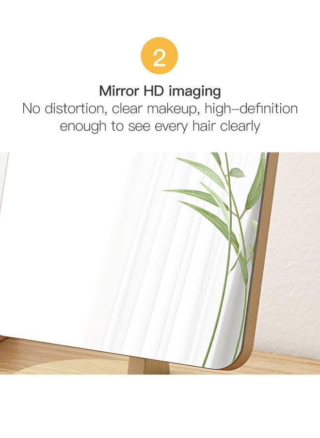 Sharpdo - Fashion Walnut Solid Wood Shatterproof Rectangle Makeup Mirror 90 Degrees Flexible Rotation Smooth Desktop Rectangle Vanity Mirror Beige 17*22CM - Image 1