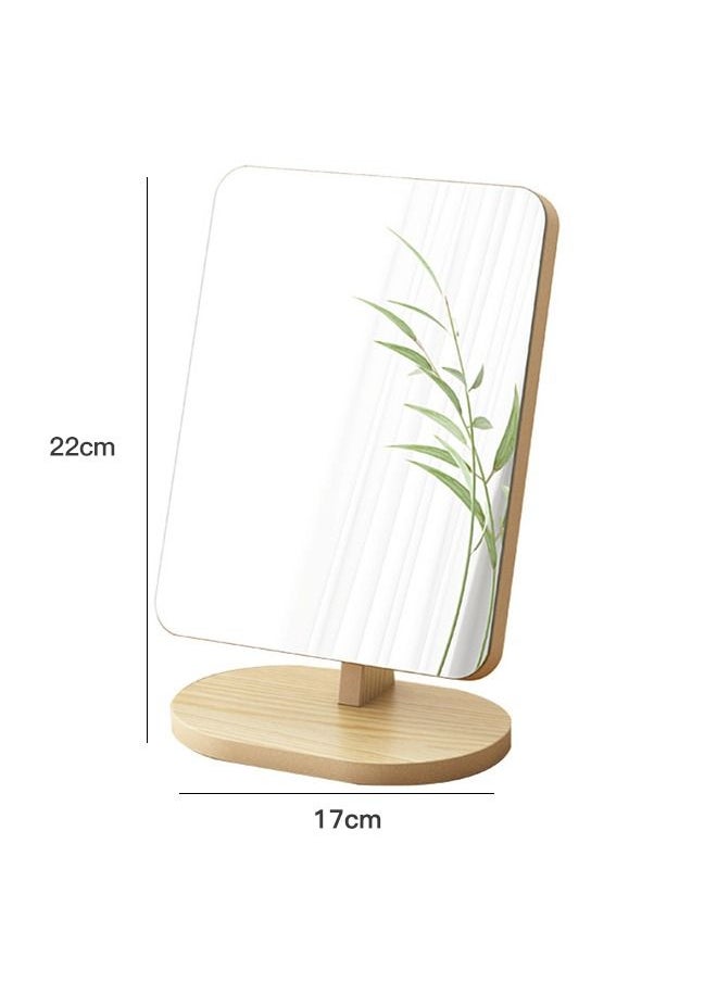 Sharpdo - Fashion Walnut Solid Wood Shatterproof Rectangle Makeup Mirror 90 Degrees Flexible Rotation Smooth Desktop Rectangle Vanity Mirror Beige 17*22CM - Image 1