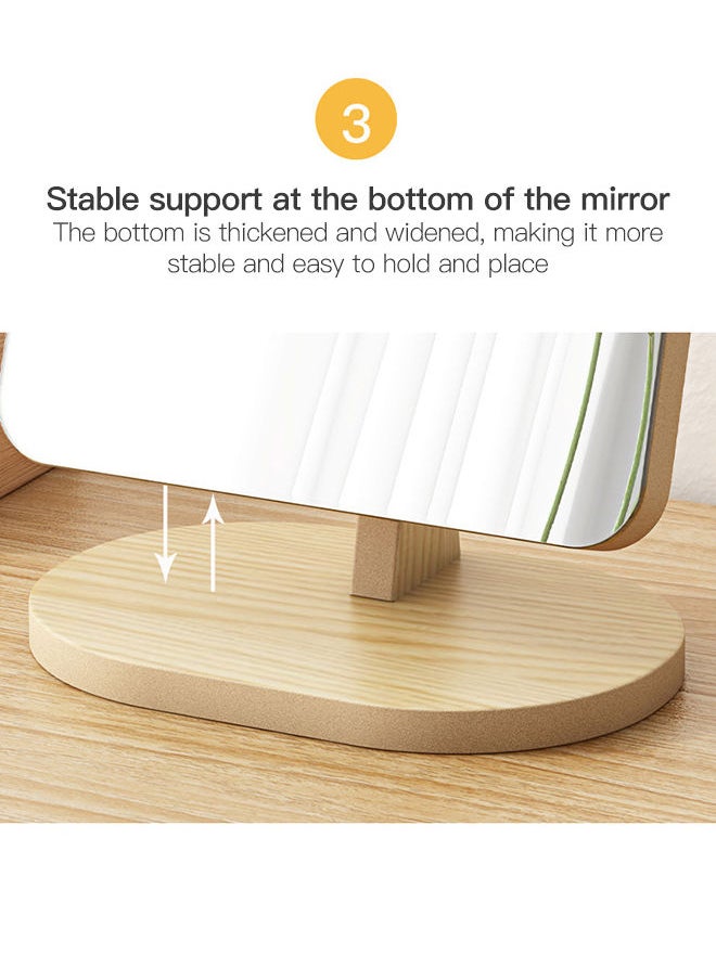 Sharpdo - Fashion Walnut Solid Wood Shatterproof Rectangle Makeup Mirror 90 Degrees Flexible Rotation Smooth Desktop Rectangle Vanity Mirror Beige 17*22CM - Image 1