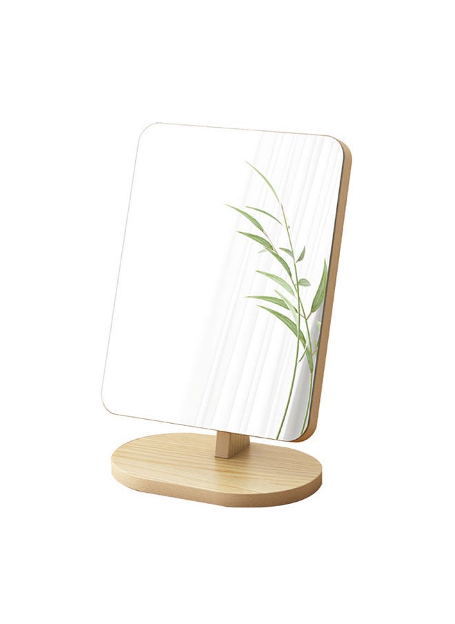 Sharpdo - Fashion Walnut Solid Wood Shatterproof Rectangle Makeup Mirror 90 Degrees Flexible Rotation Smooth Desktop Rectangle Vanity Mirror Beige 17*22CM - Image 1