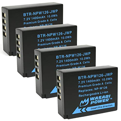 Wasabi Power Battery (4-Pack) for Fujifilm NP-W126 & FinePix HS33EXR, HS50EXR, X-T100, X-T200, X100F, X100V, X-A10, X-E2S, X-E3, X-E4, X-Pro2, X-Pro3, X-T1, X-T2, X-T3, X-T10, X-T20, X-T30, X-T30 II - Image 1