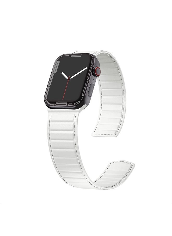 LKEITY - Magnetic Leather Bands Compatible with Apple Watch Band 49mm 45mm 44mm 42mm, Thin Leather Link Loop Replacement Wristband with Strong Magnet for iWatch SE SE2& Series 8/7/6/5/4/3. Men Women Chalk - Image 1