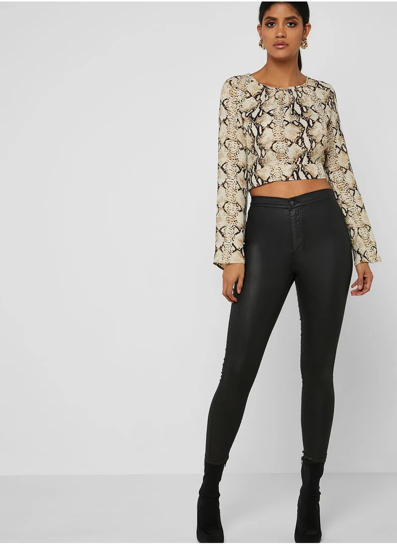 ELLA Snake Print Open Tie Back Crop Top