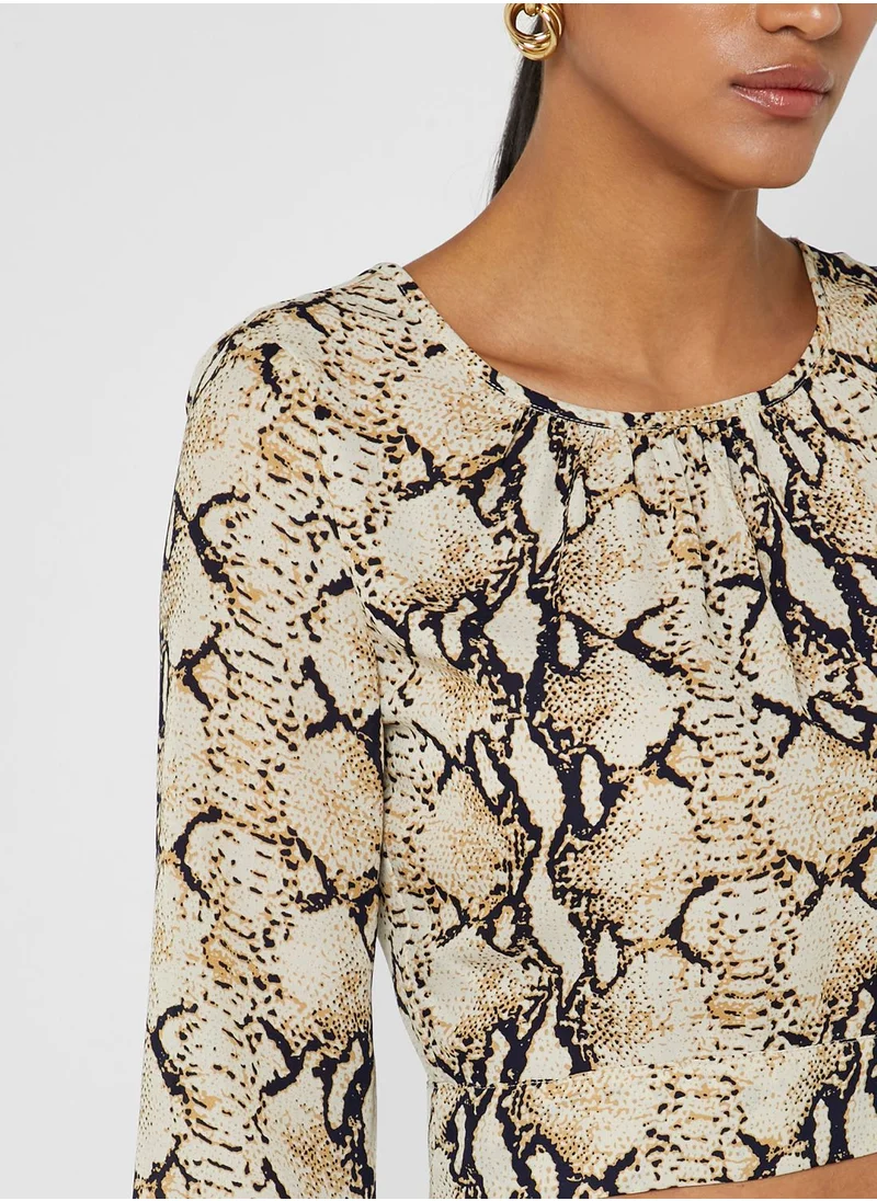 ELLA Snake Print Open Tie Back Crop Top