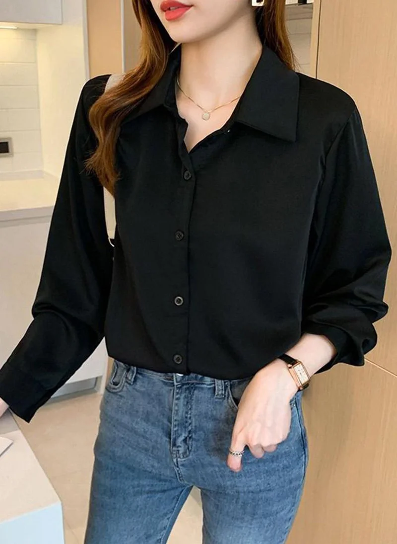 YUNIQEE Black Casual Long Sleeves Solid Shirt