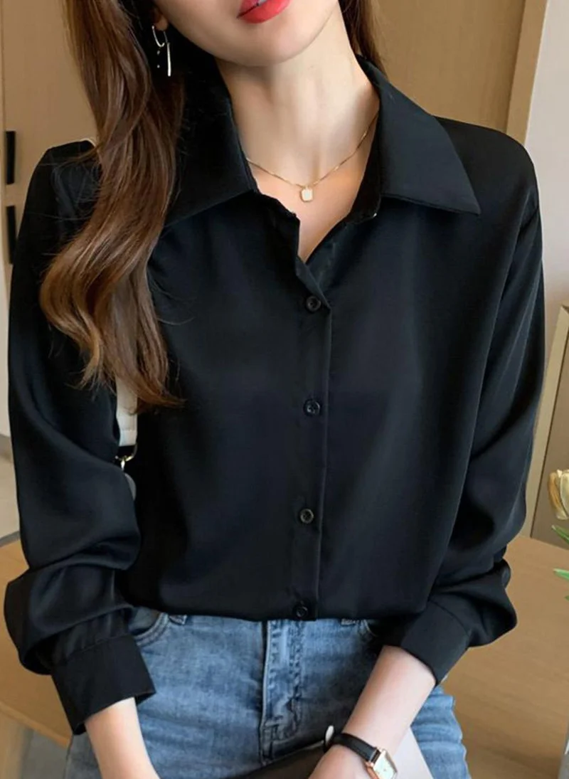 YUNIQEE Black Casual Long Sleeves Solid Shirt
