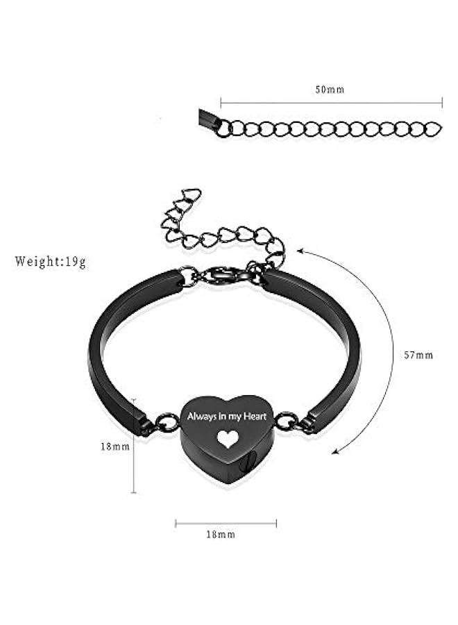 Arabest Heart Urn Bracelet for Ashes for Women Men Stainless Steel Cremation Jewelry Memorial Cuff Bangle for Loved Ones -Alway in My Heart - Image 2