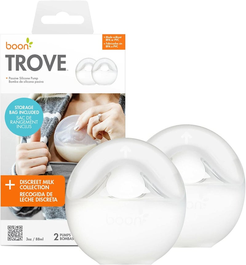 Boon TROVE Silicone Manual Breast Pump with Travel Pouch - Hands Free Breast Pump - Passive Breast Milk Collector Shell for Newborns - Breastfeeding Essentials - Image 1