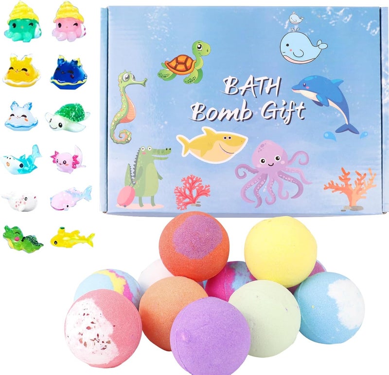Bath Bombs for Kids with Toys Inside，12 PC Bath Bombs Gift Set with Sea Animals Toys，Safe Natural&NON-TOXIC Bubble Bath,Birthday New Year Gifts for Kids Boys Girls - Image 1