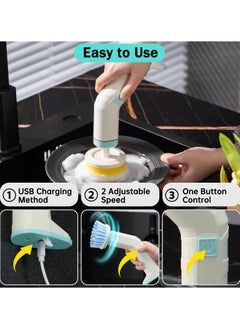 SYOSI Electric Spin Scrubber, Cordless Portable Cleaning brush with 2 Rotating Speeds and 7 Replaceable Brush Heads, Rechargeable, Electric Power Scrubber for Bathroom, Kitchen, Car, Wall, Floor  - Image 3