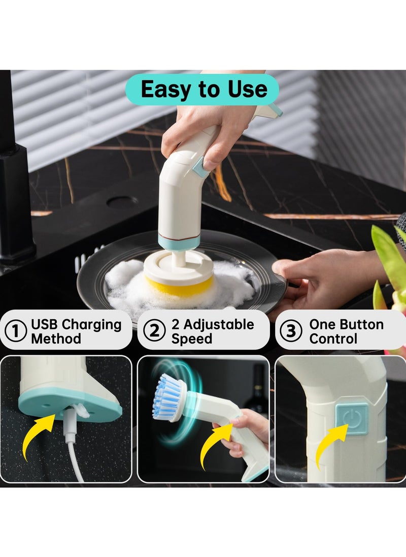 SYOSI Electric Spin Scrubber, Cordless Portable Cleaning brush with 2 Rotating Speeds and 7 Replaceable Brush Heads, Rechargeable, Electric Power Scrubber for Bathroom, Kitchen, Car, Wall, Floor  - Image 3