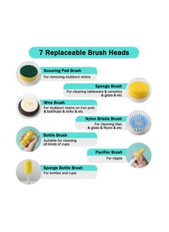 SYOSI Electric Spin Scrubber, Cordless Portable Cleaning brush with 2 Rotating Speeds and 7 Replaceable Brush Heads, Rechargeable, Electric Power Scrubber for Bathroom, Kitchen, Car, Wall, Floor  - Image 2
