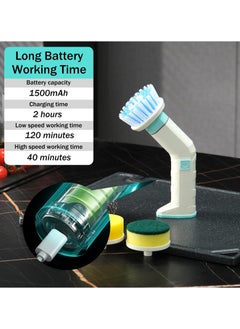 SYOSI Electric Spin Scrubber, Cordless Portable Cleaning brush with 2 Rotating Speeds and 7 Replaceable Brush Heads, Rechargeable, Electric Power Scrubber for Bathroom, Kitchen, Car, Wall, Floor  - Image 4
