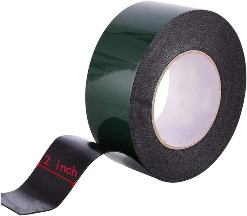 كوزي شريط إسفنجي مزدوج الجوانب، شريط لاصق مقاوم للماء، لفة شريط لاصق للوحات أرقام السيارات، لون أسود، 10 أمتار (50 مم) - Image 2