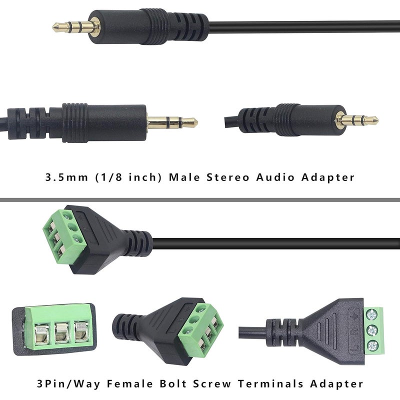 XMSJSIY 3.5mm Terminal Block Cable, 1/8 Inch TRS Stereo Solderless Screw Terminal Speaker Wire 3.5mm 3 Pole Male to 3Pin Bolt Headphone Balum Patch Cord (2 Pack-32CM) - Image 4