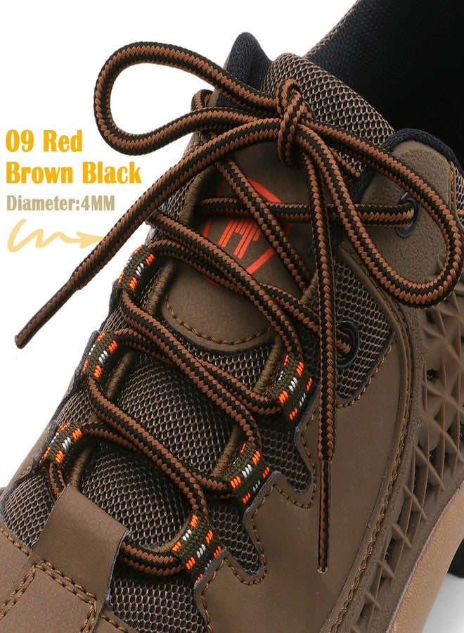 DELELE 2 Pair Round Boot Laces Outdoor Hiking Walking Shoelaces Red Brown Black Striped Shoe Lace Work Shoe Strings 55 inch - Image 2