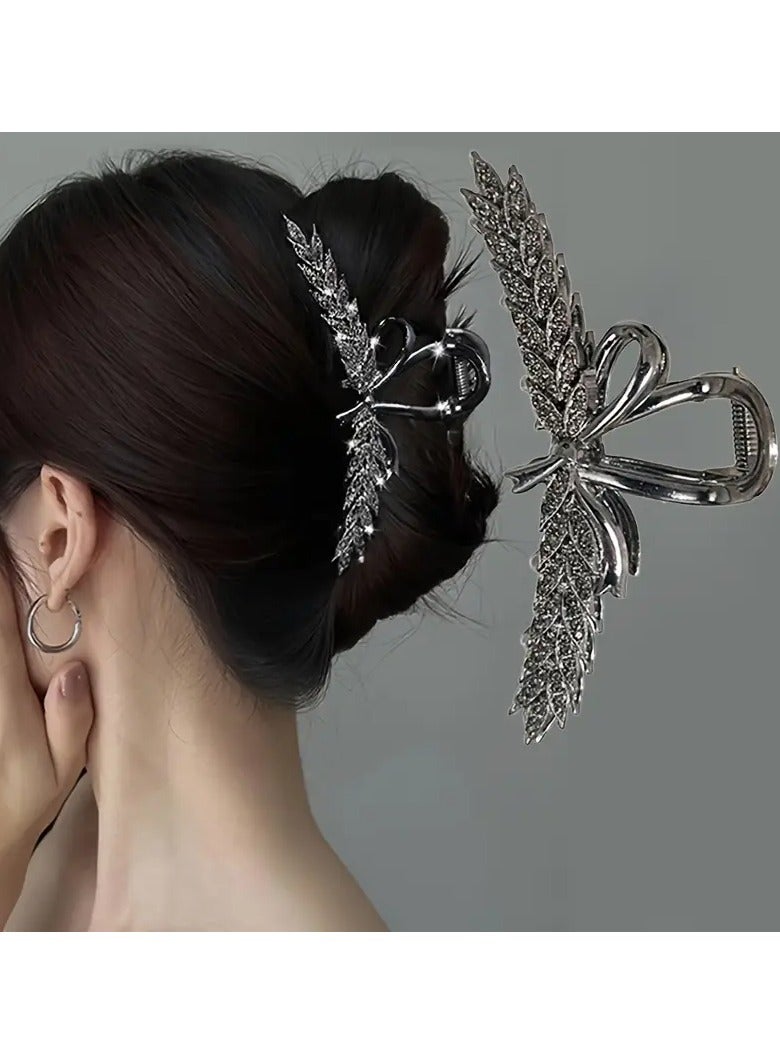 Goolsky New Elegant Rhinestone Wheat Ear Gray Bow Metal Shark Clip Women's Hairpin - Image 1