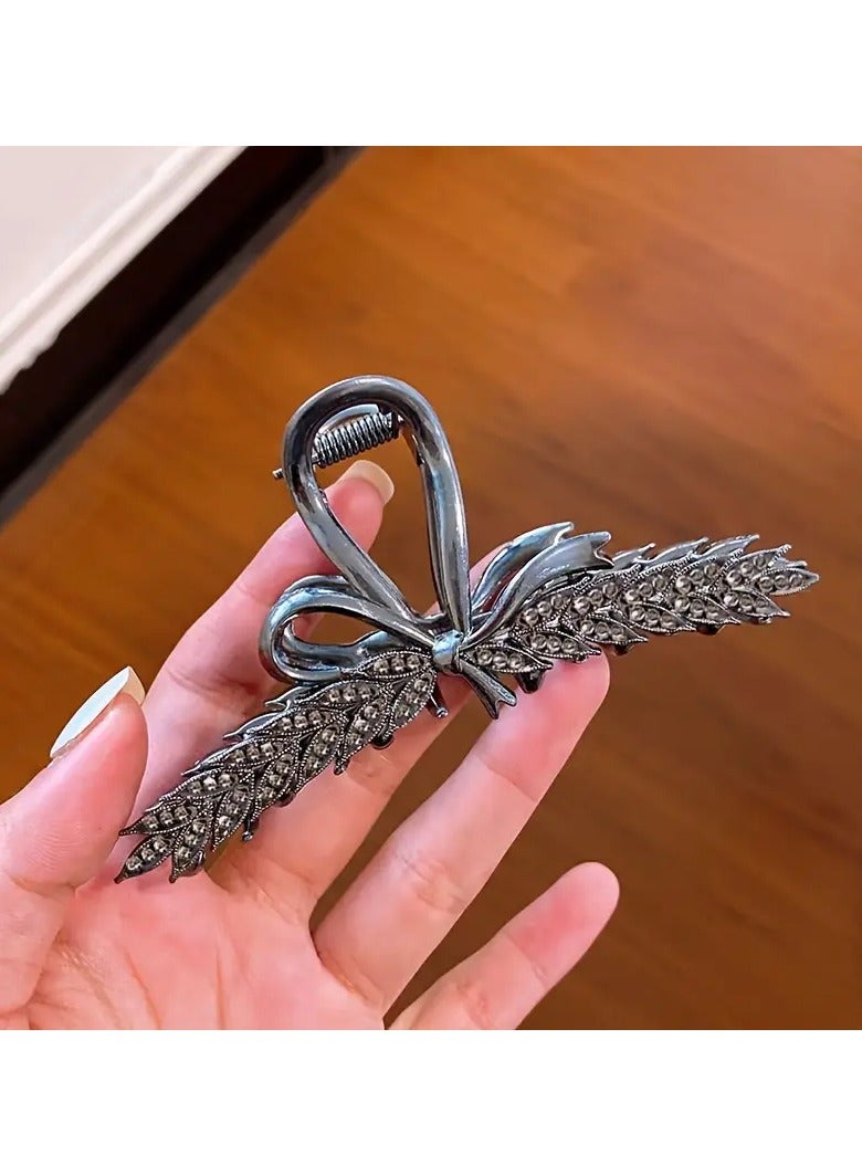Goolsky New Elegant Rhinestone Wheat Ear Gray Bow Metal Shark Clip Women's Hairpin - Image 2