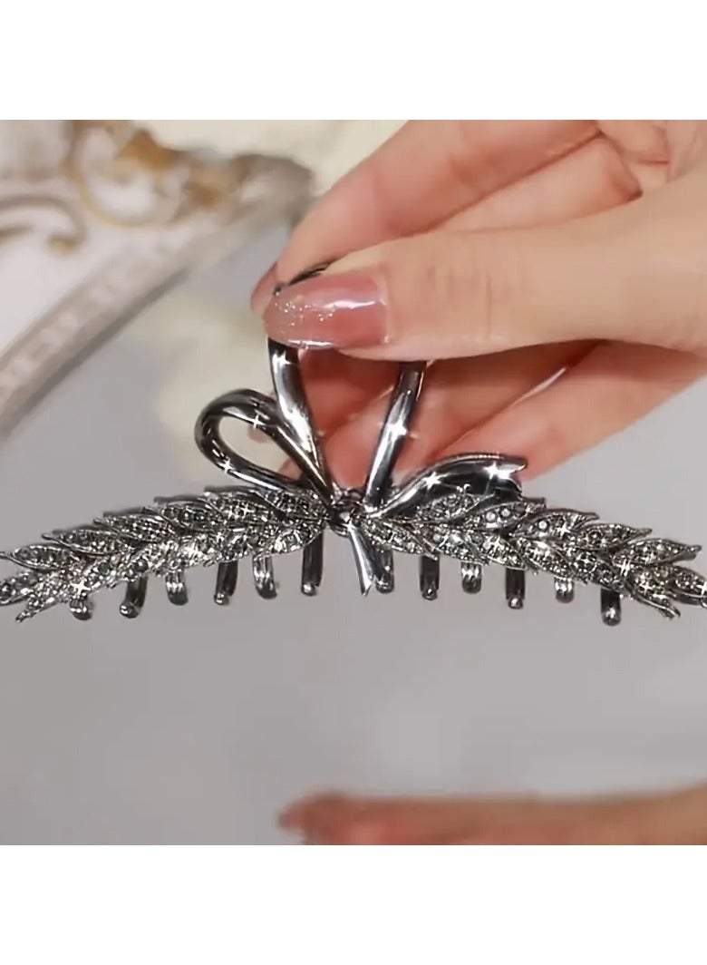 Goolsky New Elegant Rhinestone Wheat Ear Gray Bow Metal Shark Clip Women's Hairpin - Image 3
