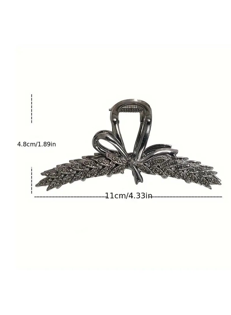 Goolsky New Elegant Rhinestone Wheat Ear Gray Bow Metal Shark Clip Women's Hairpin - Image 4