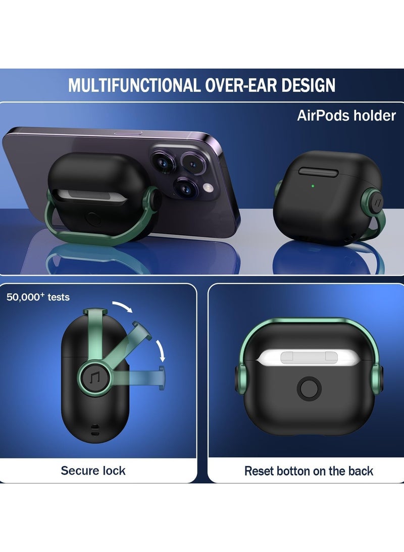 حافظة واقية لجهاز Airpods 3 (مع غطاء إغلاق) (ضوء LED أمامي مرئي) (مع حزام معصم) حافظة جلدية متوافقة مع Airpods 3 الجيل الثالث 2021 (أسود/أخضر) - Image 5