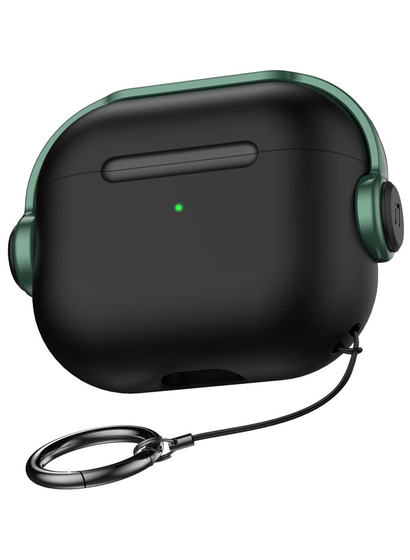 حافظة واقية لجهاز Airpods 3 (مع غطاء إغلاق) (ضوء LED أمامي مرئي) (مع حزام معصم) حافظة جلدية متوافقة مع Airpods 3 الجيل الثالث 2021 (أسود/أخضر) - Image 1