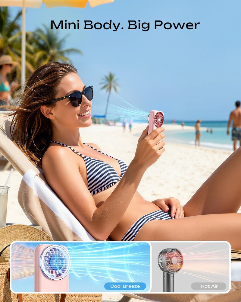 Otlonpe Mini Fan Handheld, Portable Pocket Fan USB Rechargeable, LED Display, 3-Speed, Slim and Lightweight, Folding Stand, Small Personal Hand Held Fans Summer Travel Essentials (Pink) - Image 2