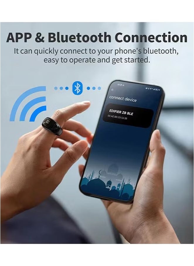 خاتم ذكي جديد 2025 Tasbih Zikr يدعم تطبيق المسلمين عداد الصلاة الرقمي يتضمن 3 أحجام متوافقة (18 مم / 20 مم / 22 مم) - أسود - Image 5