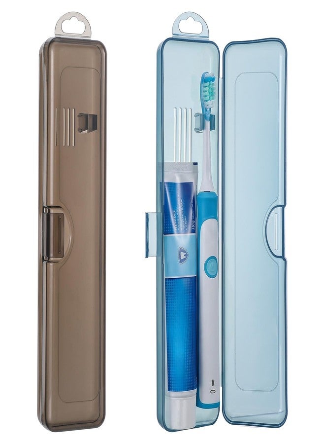 oruola 2 Pack Tooth Brush Travel Case,Toothbrush Case For Traveling,7.9 x 1.8 x 1.1 In Portable Plastic Toothbrushes Travels Holder with Secure Seal,Gray & Blue - Image 1
