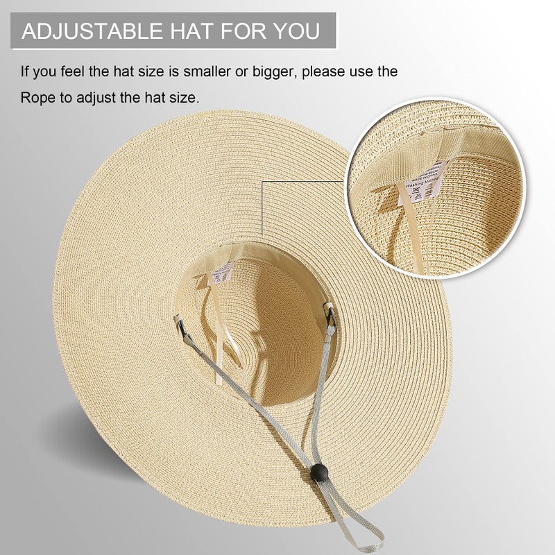 Lanzom Womens Wide Brim Straw Hat Big Floppy Foldable Roll up Cap Beach Sun Hat UPF 50+(String-Beige) - Image 5