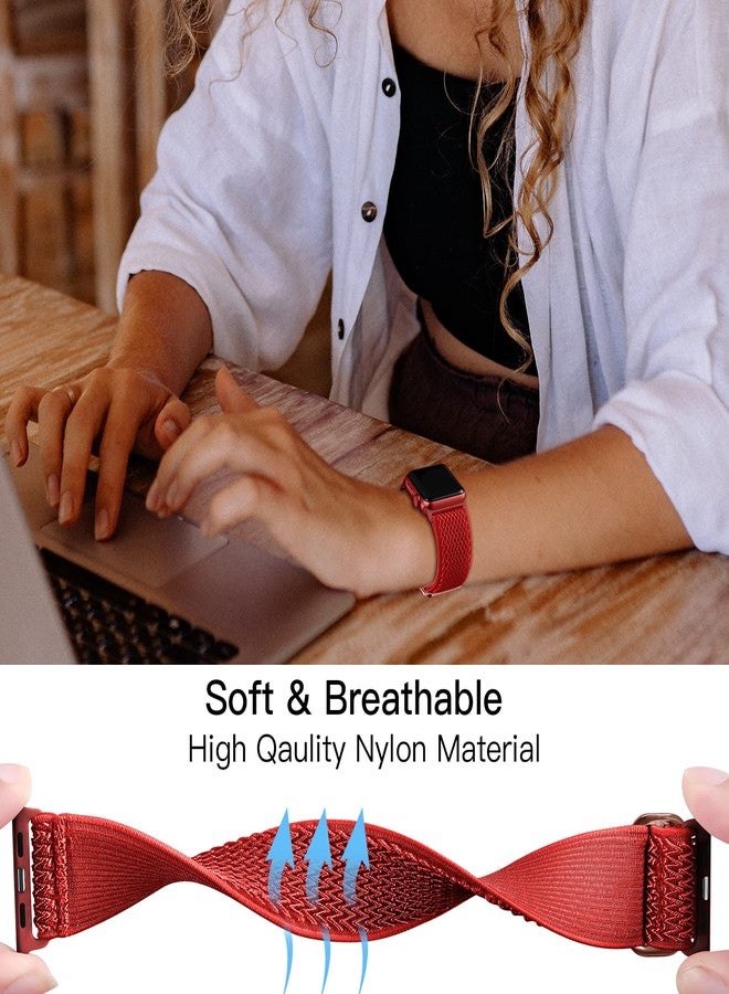 Lerobo Stretchy Bands Compatible with Apple Watch 45mm 44mm 42mm 41mm 40mm 38mm for Women Men,Soft Solo Loop Adjustable Braided Elastic Band for Apple Watch SE 40mm Series 7,Series 6 5 4 3 2 1 Red - Image 4