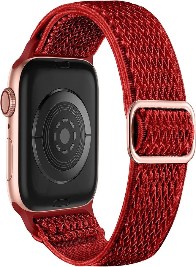 Lerobo Stretchy Bands Compatible with Apple Watch 45mm 44mm 42mm 41mm 40mm 38mm for Women Men,Soft Solo Loop Adjustable Braided Elastic Band for Apple Watch SE 40mm Series 7,Series 6 5 4 3 2 1 Red - Image 1