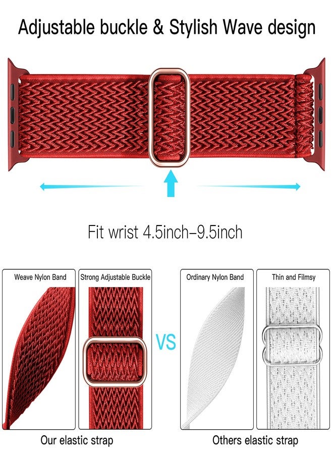 Lerobo Stretchy Bands Compatible with Apple Watch 45mm 44mm 42mm 41mm 40mm 38mm for Women Men,Soft Solo Loop Adjustable Braided Elastic Band for Apple Watch SE 40mm Series 7,Series 6 5 4 3 2 1 Red - Image 3