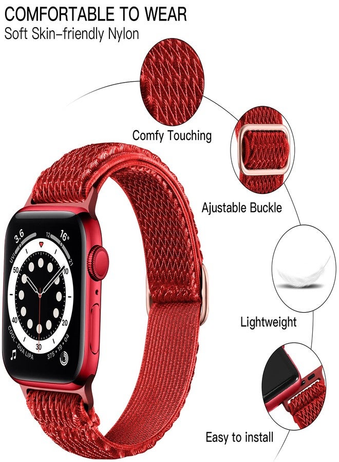 Lerobo Stretchy Bands Compatible with Apple Watch 45mm 44mm 42mm 41mm 40mm 38mm for Women Men,Soft Solo Loop Adjustable Braided Elastic Band for Apple Watch SE 40mm Series 7,Series 6 5 4 3 2 1 Red - Image 2