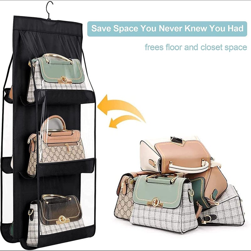 Ad Fresh Foldable Hanging Purse Handbag Organizer for Storage Ladies Women Large Clear Hand Bag Storage Organizer 6 Pocket Yellow Flower Design - Image 5