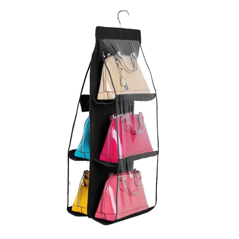 Ad Fresh Foldable Hanging Purse Handbag Organizer for Storage Ladies Women Large Clear Hand Bag Storage Organizer 6 Pocket Yellow Flower Design - Image 1