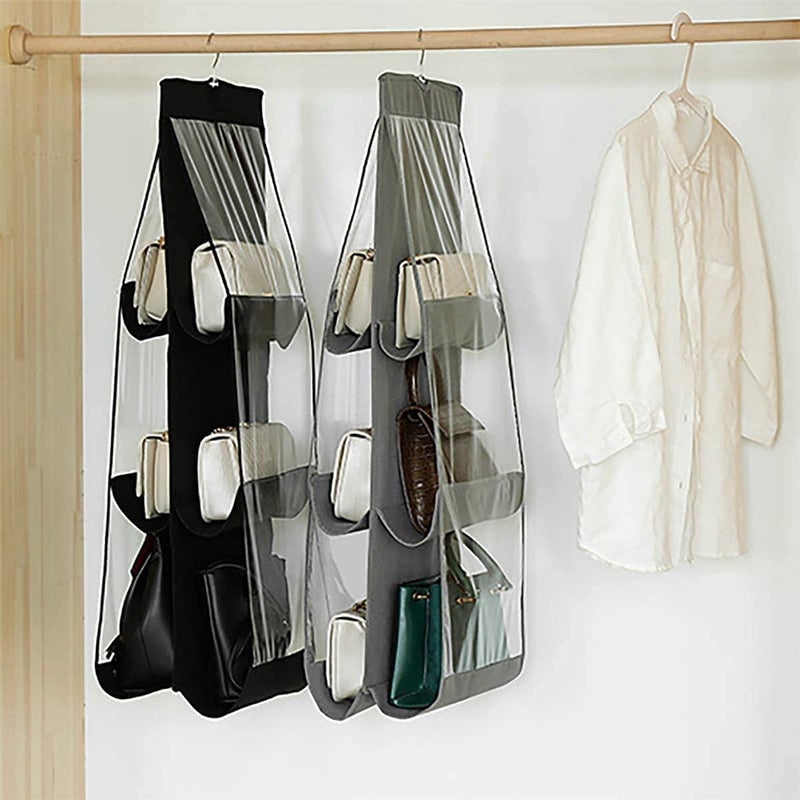 Ad Fresh Foldable Hanging Purse Handbag Organizer for Storage Ladies Women Large Clear Hand Bag Storage Organizer 6 Pocket Yellow Flower Design - Image 2