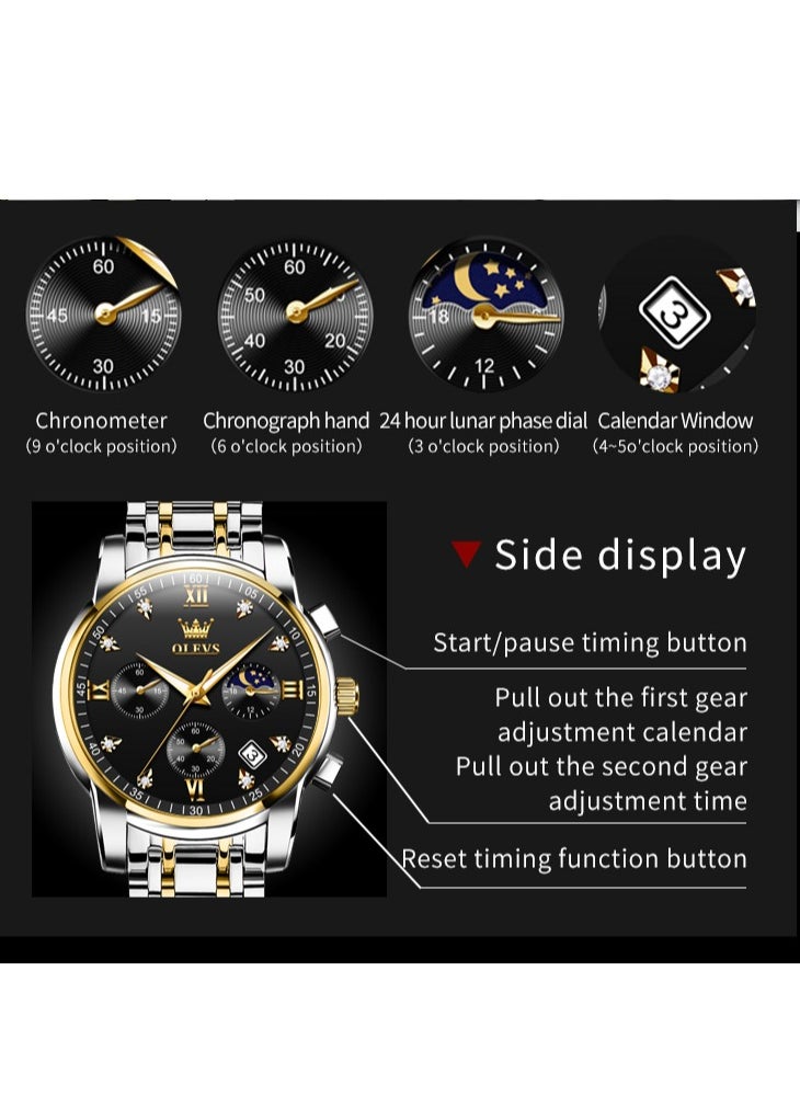 OLEVS - Watches For Men Stainless Steel Quartz Chronograph Water Resistant Watch 2858 41mm - Image 1