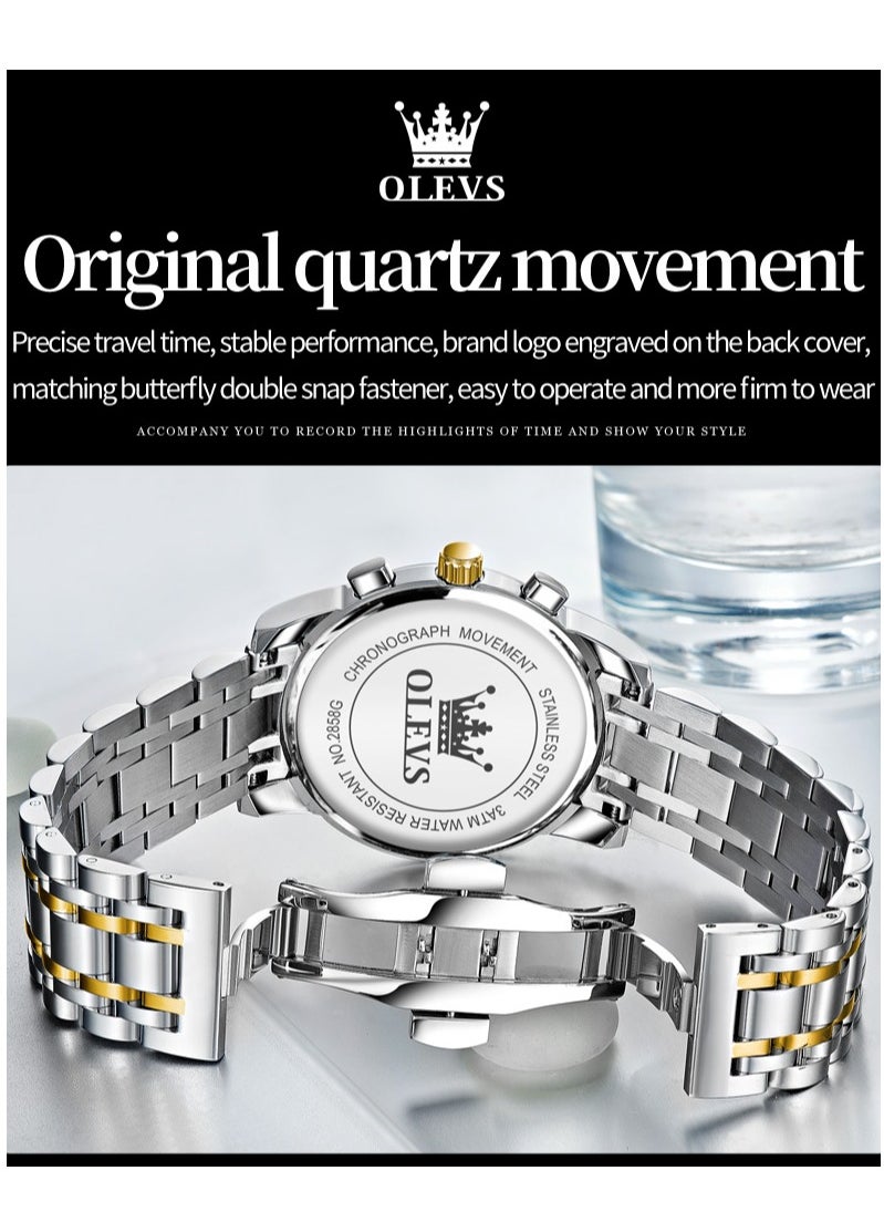 OLEVS - Watches For Men Stainless Steel Quartz Chronograph Water Resistant Watch 2858 41mm - Image 1