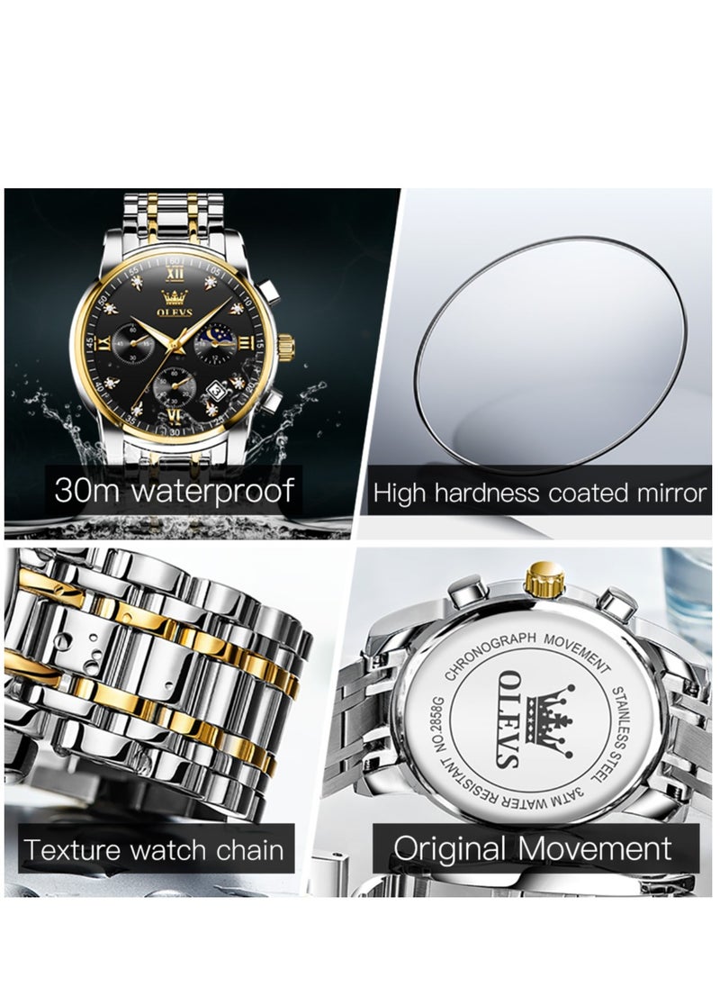 OLEVS - Watches For Men Stainless Steel Quartz Chronograph Water Resistant Watch 2858 41mm - Image 1