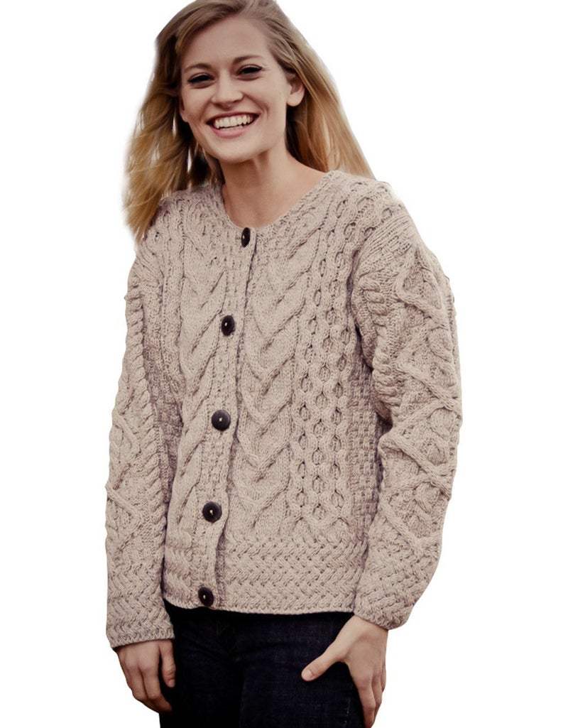Carraig Donn كارديجان نسائي من صوف الميرينو الأيرلندي مصنوع في أيرلندا، كبير - Image 1