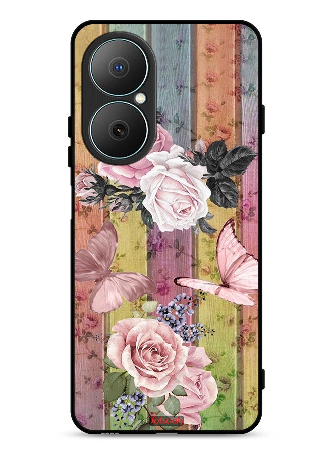 Tolwak Huawei Nova Y73 Protective Case Cover Peach Butterflies And Roses