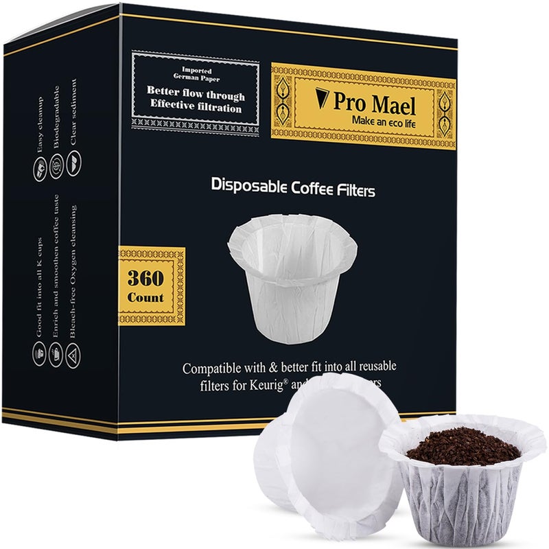 Pro Mael 360 Count Disposable K Cup Filters Coffee Filter Paper for Keurig Brewers Single Serve 10 and 20 Use with Reusable K Cup Pods White
