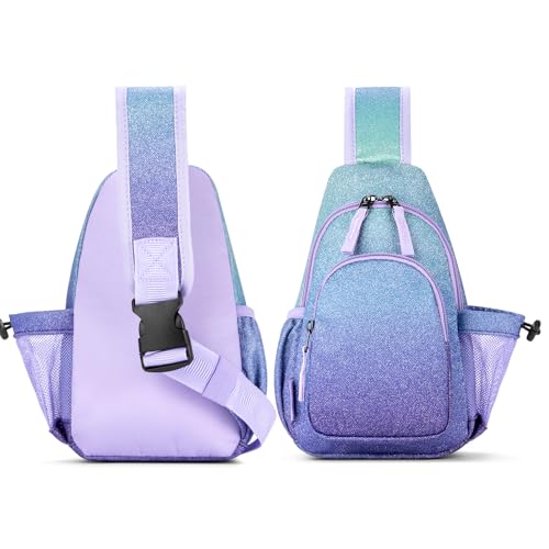 Choco Mocha Kids Sling Bags for Girls Crossbody Bag Girls Purses for Kids 8-10 10-12, Glitter Purple - Image 5