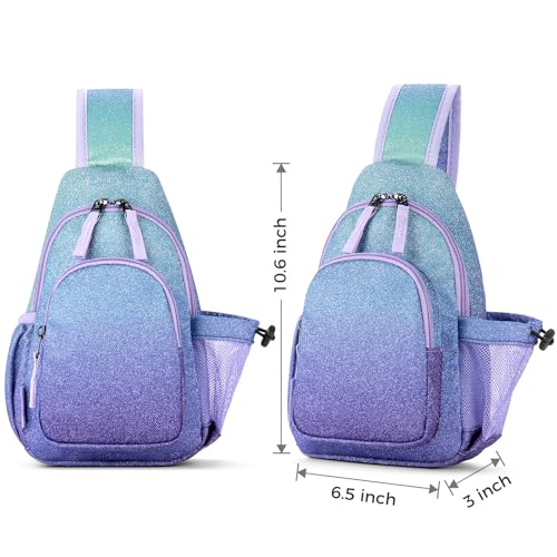 Choco Mocha Kids Sling Bags for Girls Crossbody Bag Girls Purses for Kids 8-10 10-12, Glitter Purple - Image 3