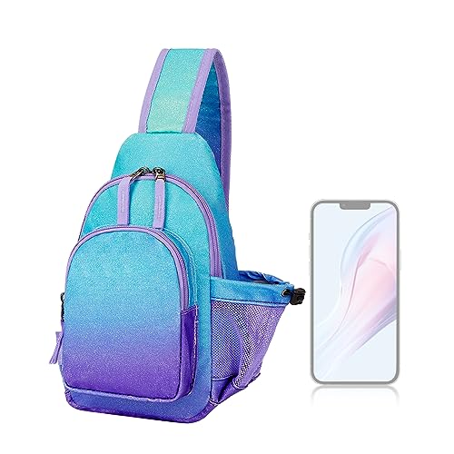 Choco Mocha Kids Sling Bags for Girls Crossbody Bag Girls Purses for Kids 8-10 10-12, Glitter Purple - Image 1