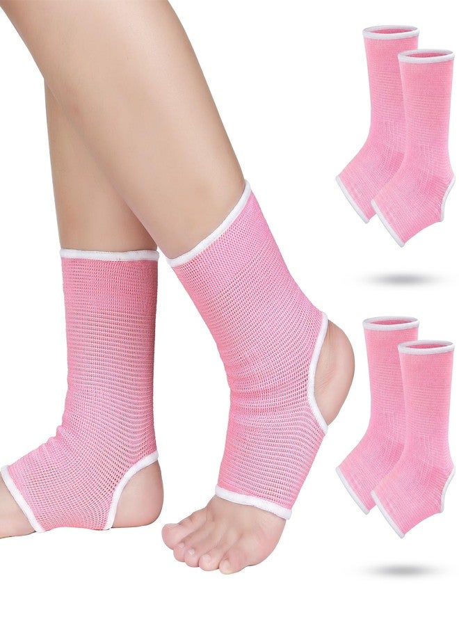 Haysandy 4 Pieces/ 2 Pair Kids Ankle Support Brace Elastic Kids Compression Socks Knitted Ankle Sleeve for Jogging Running Fitness (Pink,5-10 Years) - Image 1