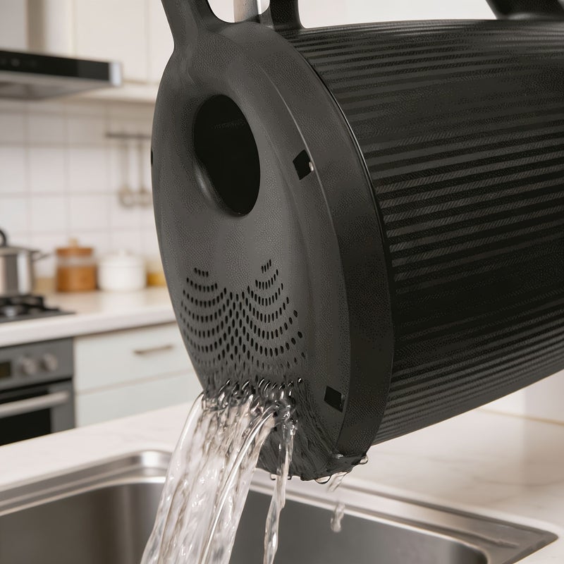 غطاء تصريف فلتر جهاز Thermomix TM7 الأسود مع مصفاة المعكرونة وشبكة السكب - Image 1
