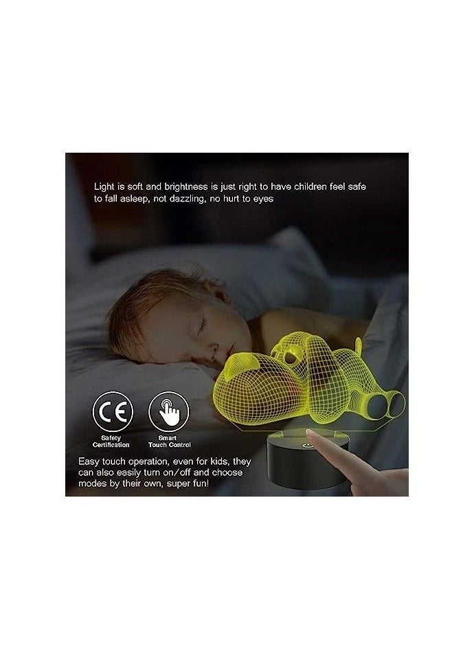 Spaceshoop 3D LED Illusion Lamp Night Light Optical Bedside Table Night Lights Illuminating Kids Lamp 7 Colour Changing Touch Button 1.5M USB Cable Decoration Desk Lamps Random Dog  - Image 5