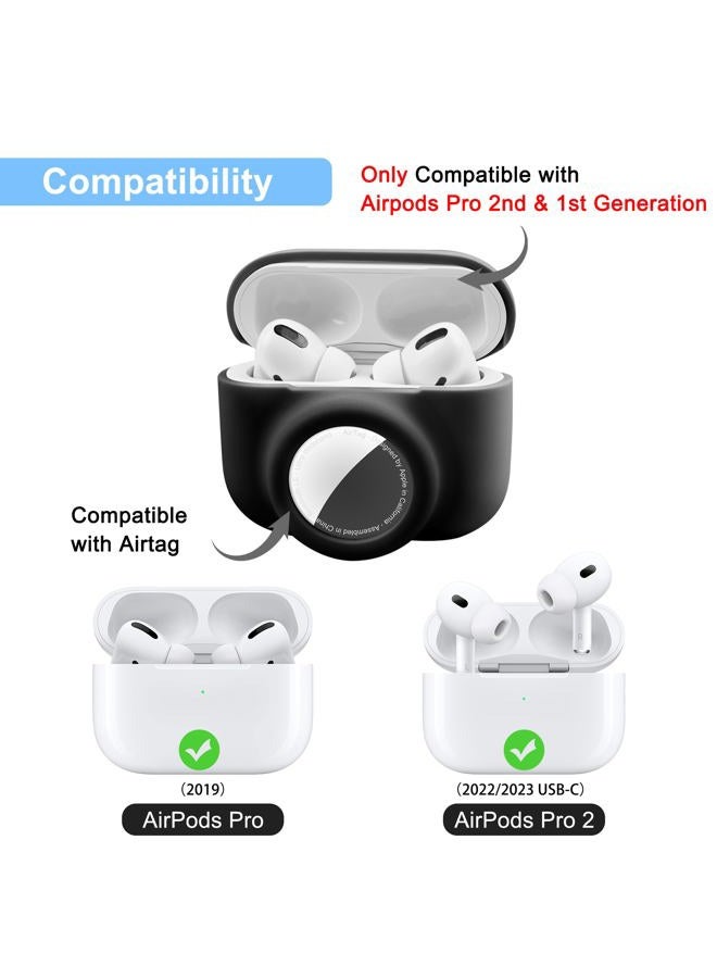 Iqimott 2 in 1 Protective Skin Case Compatible for Airpods Pro and Airtag Case Combo Set, Silicone GPS Tracker Cover Holder, Soft Shock-Proof Anti-Scratch Anti-Lost(Black) - Image 2
